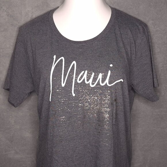 Maui Graphic Womens Charcoal Gray T-Shirt Short Sleeve Large Lightweight - Picture 1 of 4
